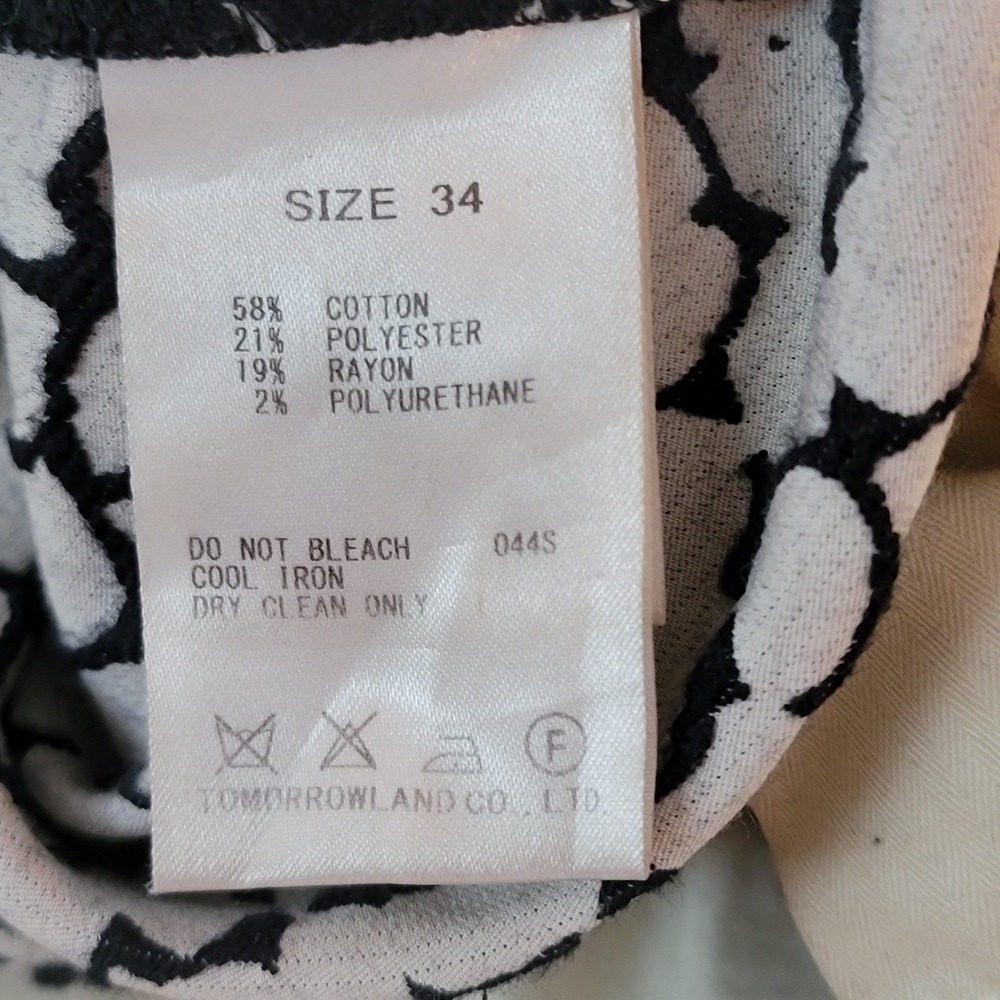 Tomorrowland Collection Black White Abstract Print Slim Side Zip Pants Size 34 - Picture 7 of 9